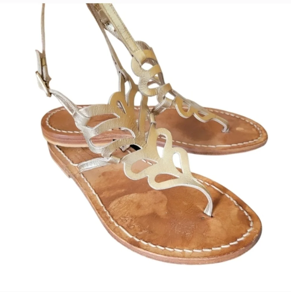 Capritouch Gold Leather Sandals Gladiator Flats Sz.7